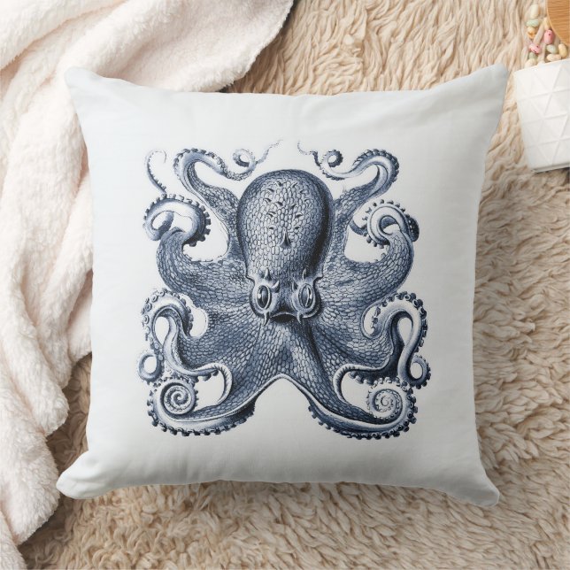 Marine blauwe octopus illustratie door Ernst Haeck Kussen (Deken)