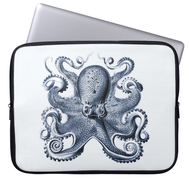 Marine blauwe octopus illustratie door Ernst Haeck Laptop Sleeve (Voorkant)