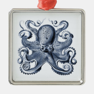Marine blauwe octopus illustratie door Ernst Haeck Metalen Ornament