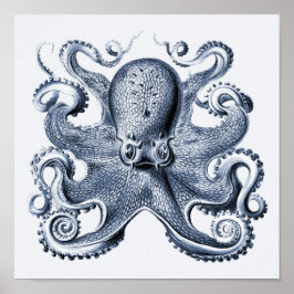 Marine blauwe octopus illustratie door Ernst Haeck Poster