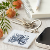 Marine blauwe octopus illustratie door Ernst Haeck Sleutelhanger (Voorkant Rechts)