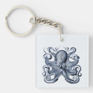 Marine blauwe octopus illustratie door Ernst Haeck Sleutelhanger