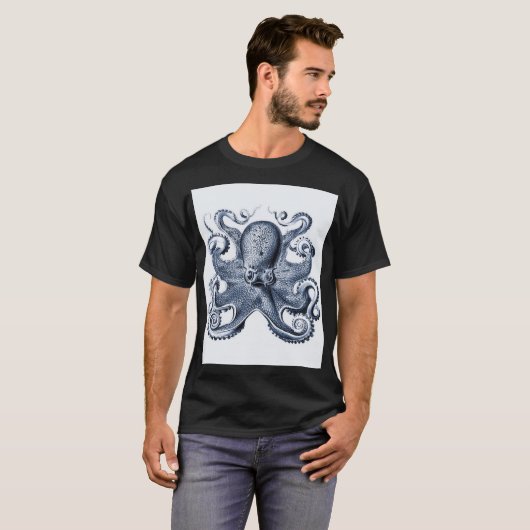 Marine blauwe octopus illustratie door Ernst Haeck T-shirt (Voorkant volledig)