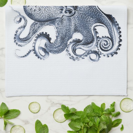 Marine blauwe octopus illustratie door Ernst Haeck Theedoek (Gevouwen)