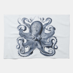 Marine blauwe octopus illustratie door Ernst Haeck Theedoek
