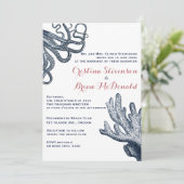 Marine Blauwe Octopus Koraal Nautisch Strand Weddi Kaart (Staand voorkant)