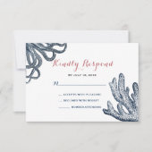 Marine Blauwe Octopus Koraal Nautisch Strand Weddi RSVP Kaartje (Voorkant)