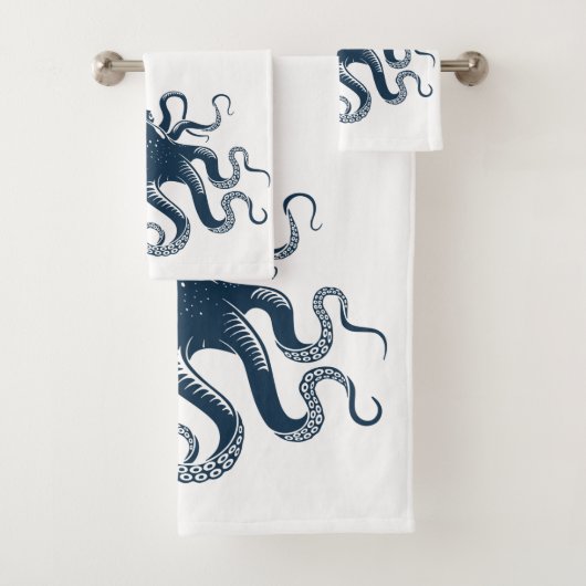 Marine blauwe octopus nautische illustratie bad handdoek (Insitu)
