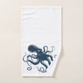Marine blauwe octopus nautische illustratie bad handdoek (Handdoek)