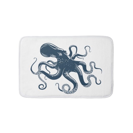 Marine blauwe octopus nautische illustratie badmat (Voorkant)