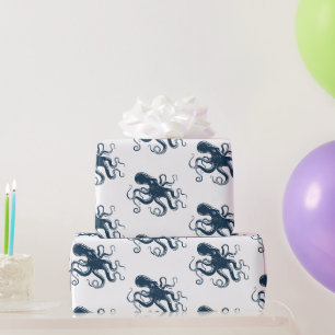 Marine blauwe octopus nautische illustratie cadeaupapier