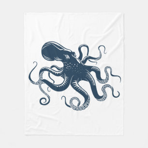 Marine blauwe octopus nautische illustratie fleece deken