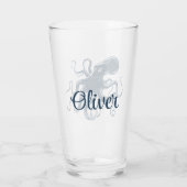 Marine blauwe octopus nautische illustratie glas (Achterkant)