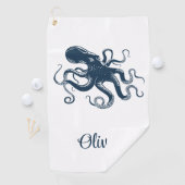 Marine blauwe octopus nautische illustratie golfhanddoek (Insitu)