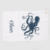Marine blauwe octopus nautische illustratie golfhanddoek (Horizontaal)