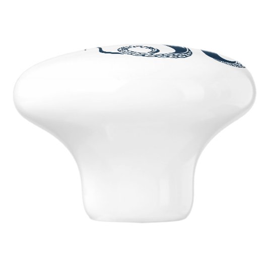 Marine blauwe octopus nautische illustratie keramische knop (Zijkant)