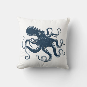 Marine blauwe octopus nautische illustratie kussen