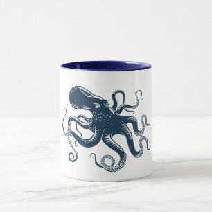 Marine blauwe octopus nautische illustratie mok