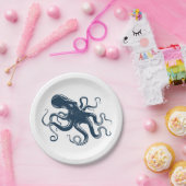 Marine blauwe octopus nautische illustratie papieren bordje (Feest)