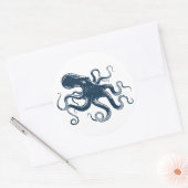 Marine blauwe octopus nautische illustratie ronde sticker (Envelop)