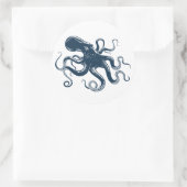 Marine blauwe octopus nautische illustratie ronde sticker (Tas)
