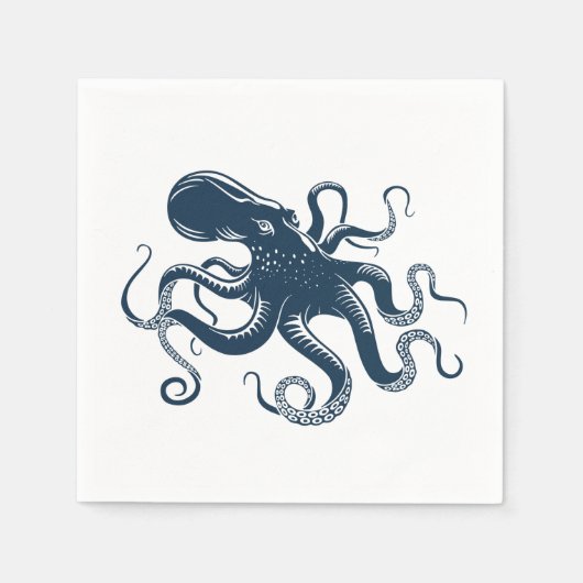 Marine blauwe octopus nautische illustratie servet (Voorkant)