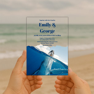 Marine Blauwe Onderwater Walvis Zomer Kustbruiloft Acryl Uitnodigingen
