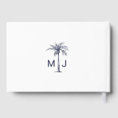 Marine Blauwe Palm Monogram Tropische Strand Weddi Gastenboek (Achterkant)