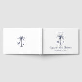 Marine Blauwe Palm Monogram Tropische Strand Weddi Gastenboek (Volledig)