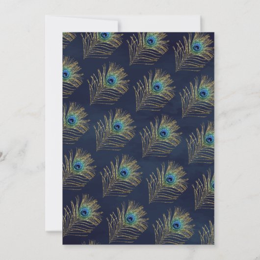 Marine Blauwe Peacock Veren Moslim Bruiloft Kaart (Achterkant)