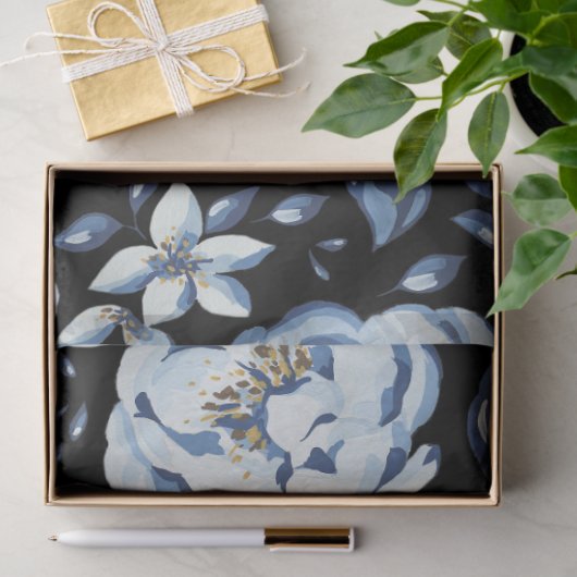 Marine Blauwe pioen bloemenontkoppeling Tissuepapier (Geschenk)