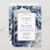 Marine blauwe pioenen en witte rozen bruiloft kaart (Voorkant / Achterkant)