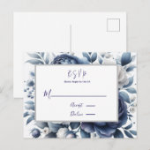 Marine Blauwe pioenen & witte rozen bruiloft RSVP Uitnodiging Briefkaart (Voorkant / Achterkant)
