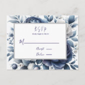 Marine Blauwe pioenen & witte rozen bruiloft RSVP Uitnodiging Briefkaart (Voorkant)