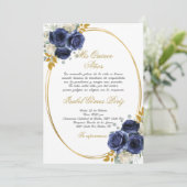 Marine blauwe Quinceanera uitnodiging in het Spaan (Staand voorkant)