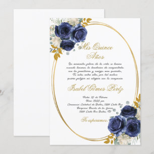 Marine blauwe Quinceanera uitnodiging in het Spaan