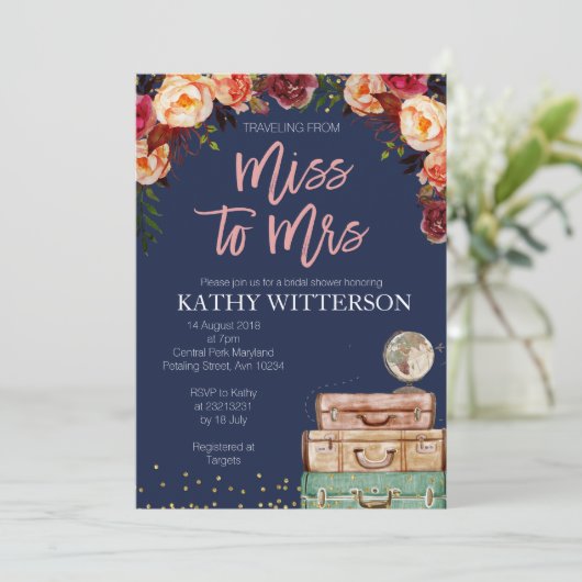 Marine blauwe reisuitnodiging kaart (Staand voorkant)