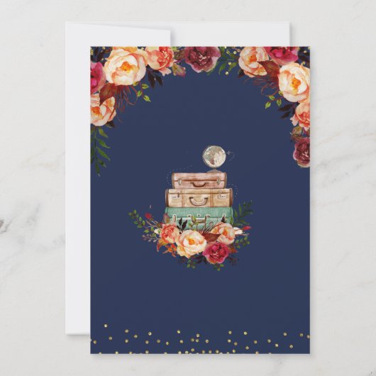 Marine blauwe reisuitnodiging kaart (Achterkant)