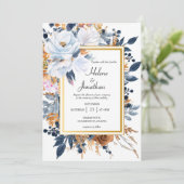 Marine Blauwe Roest Terracotta Bloemen Elegante Hu Kaart (Staand voorkant)