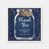 Marine Blauwe Schuur Hout Mason Jar Dank u bruilof Servet (Voorkant)