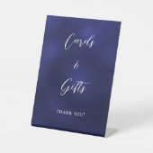 Marine blauwe script kaarten geschenken teken reclamebord met voetstuk (Voorkant)