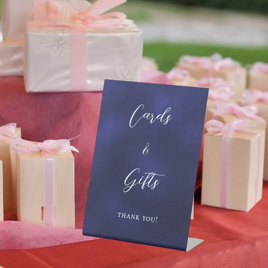 Marine blauwe script kaarten geschenken teken reclamebord met voetstuk
