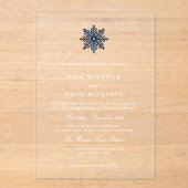 Marine Blauwe Sneeuwvlok Winter Huwelijk Transpara Acryl Uitnodigingen (Voorkant)