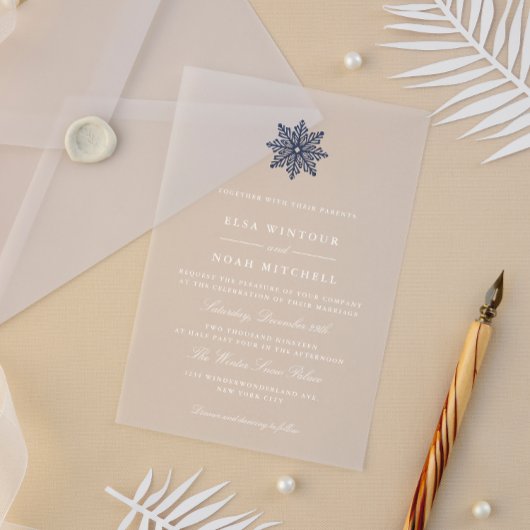 Marine Blauwe Sneeuwvlok Winter Huwelijk Transpara Acryl Uitnodigingen
