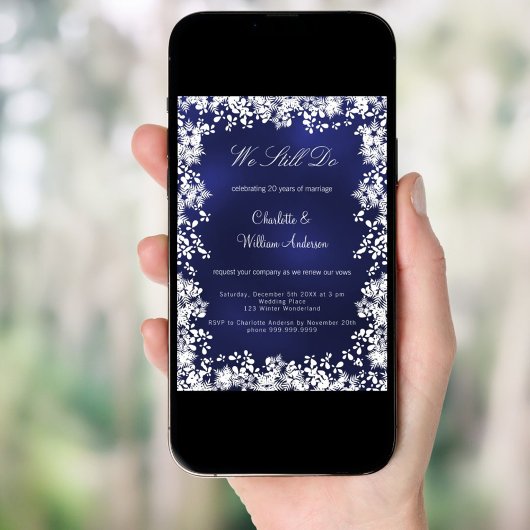 Marine blauwe sneeuwvlokken bruiloft gelofte verni kaart