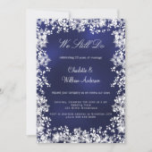 Marine blauwe sneeuwvlokken bruiloft gelofte verni kaart (Voorkant)