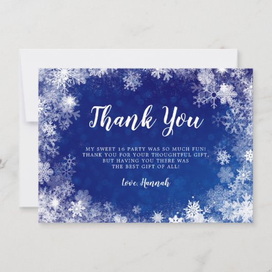 Marine Blauwe Sneeuwvlokken Winter Wonderland Swee Bedankkaart (Voorkant)