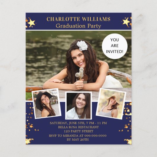 Marine blauwe sterren foto afstuderen partij uitno (Voorkant)