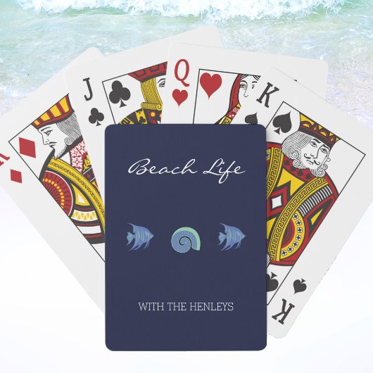 Marine Blauwe Strepen Familienaam Fish Beach House Pokerkaarten