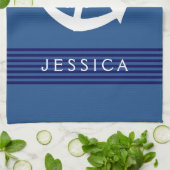 Marine Blauwe Strepen Wit nautisch Anker Theedoek (Gevouwen)